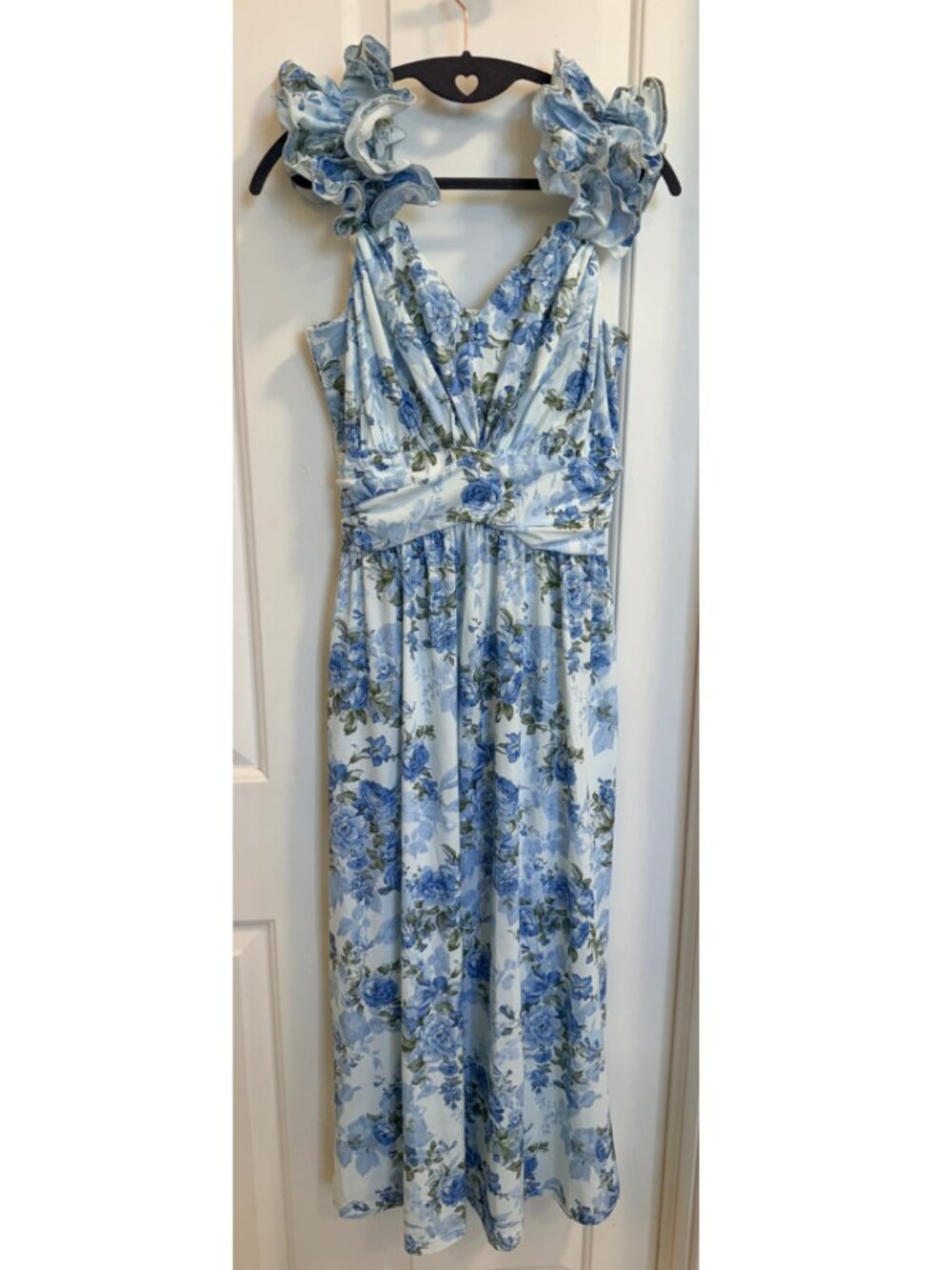 NWT Grace Karin Blue Floral Smocked Maxi Dress Small